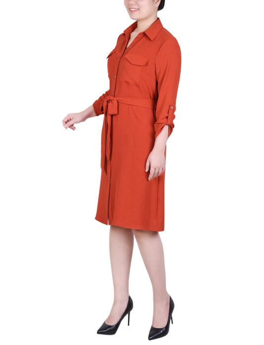 Petite Long Roll Tab Sleeve Shirtdress