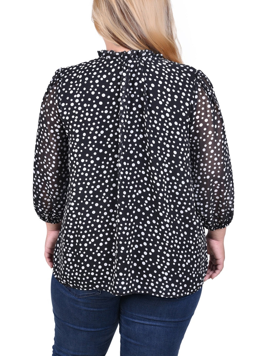  NY Collection Plus Size 3/4 Sleeve Chiffon Blouse - Black Lace Floral - Bonton