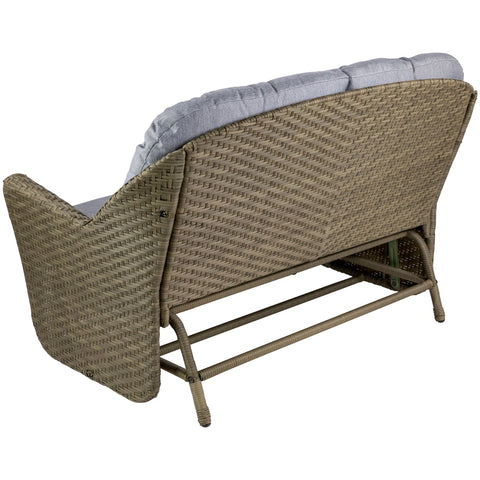 46" Taupe Gray Resin Wicker Deep Seated Double Glider With Gray Cushions