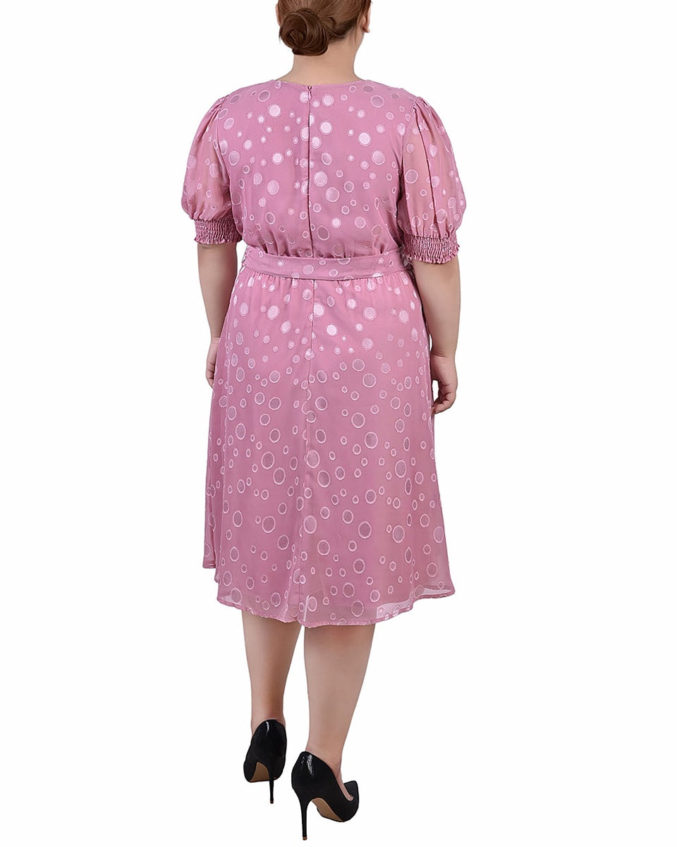  NY Collection Plus Size Elbow Sleeve Swiss Dot Dress - Black - Bonton