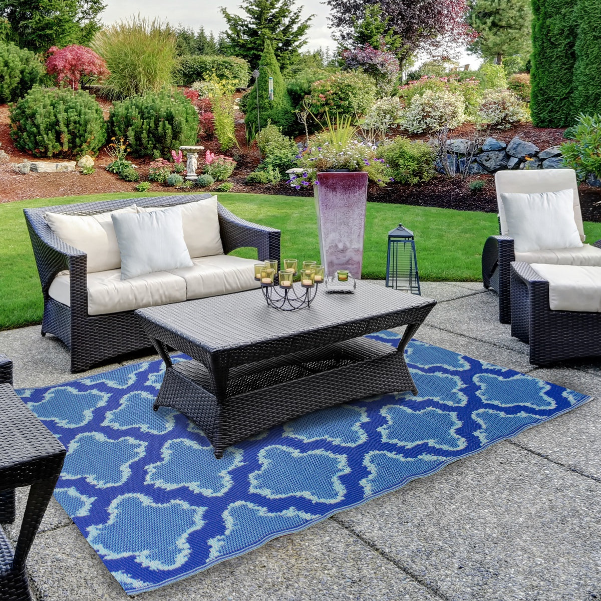  Northlight 4' X 6' Blue Quatrefoil Rectangular Outdoor Area Rug - Quatrefoil - Bonton