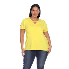 Plus Size Keyhole Neck Cutout Short Sleeve Top