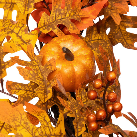 Autumn Leaves  Pumpkins and Berries Artificial Thanksgiving Wreath  22-Inch  Unlit