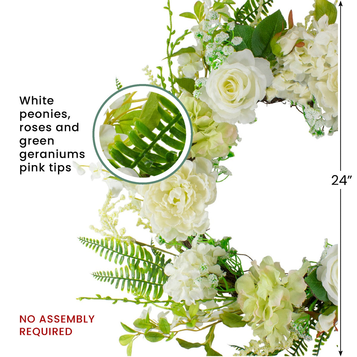  Northlight Peony and Rose Artificial Spring Wreath  White and Green - 24-Inch - Default Title - Bonton
