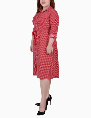 Plus Size Long Sleeve Roll Tab Shirtdress