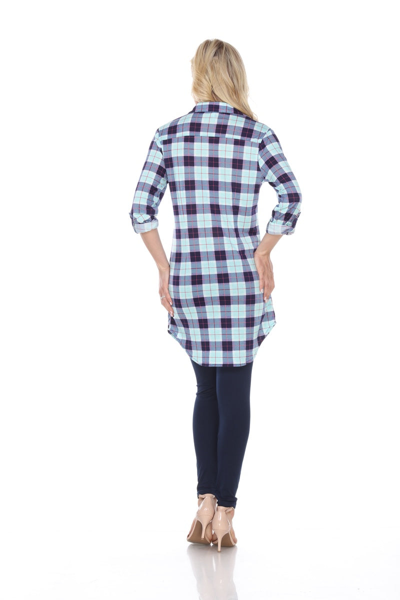  White Mark Women's Piper Stretchy Plaid Tunic Top - S - Bonton