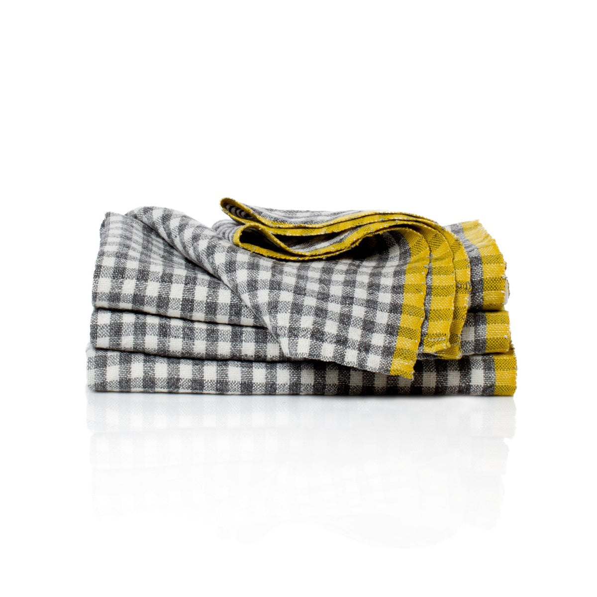  Caravan Two-Tone Gingham Napkins, Set of 4 - Natural & Dijon - Bonton