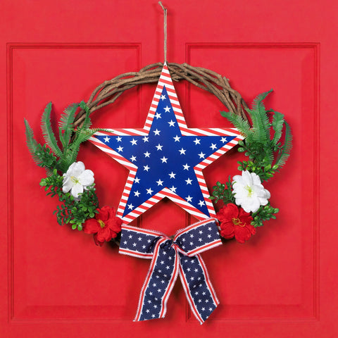 Americana Star Floral Twig Wreath - 24"