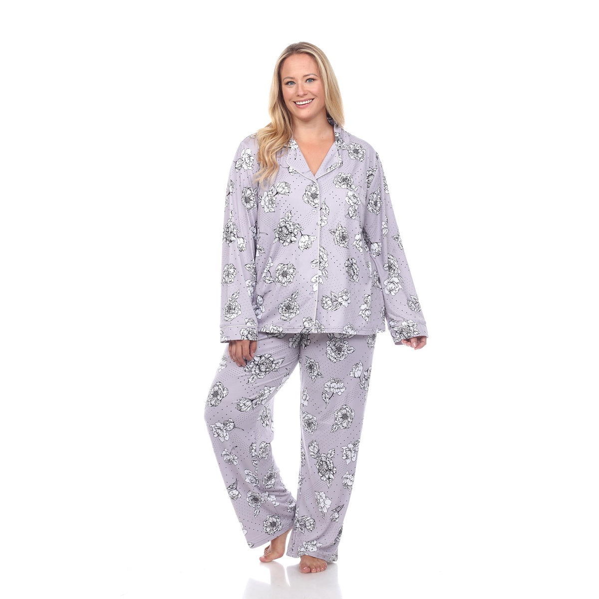  White Mark Plus Size Long Sleeve Floral Pajama Set - 3X - Bonton