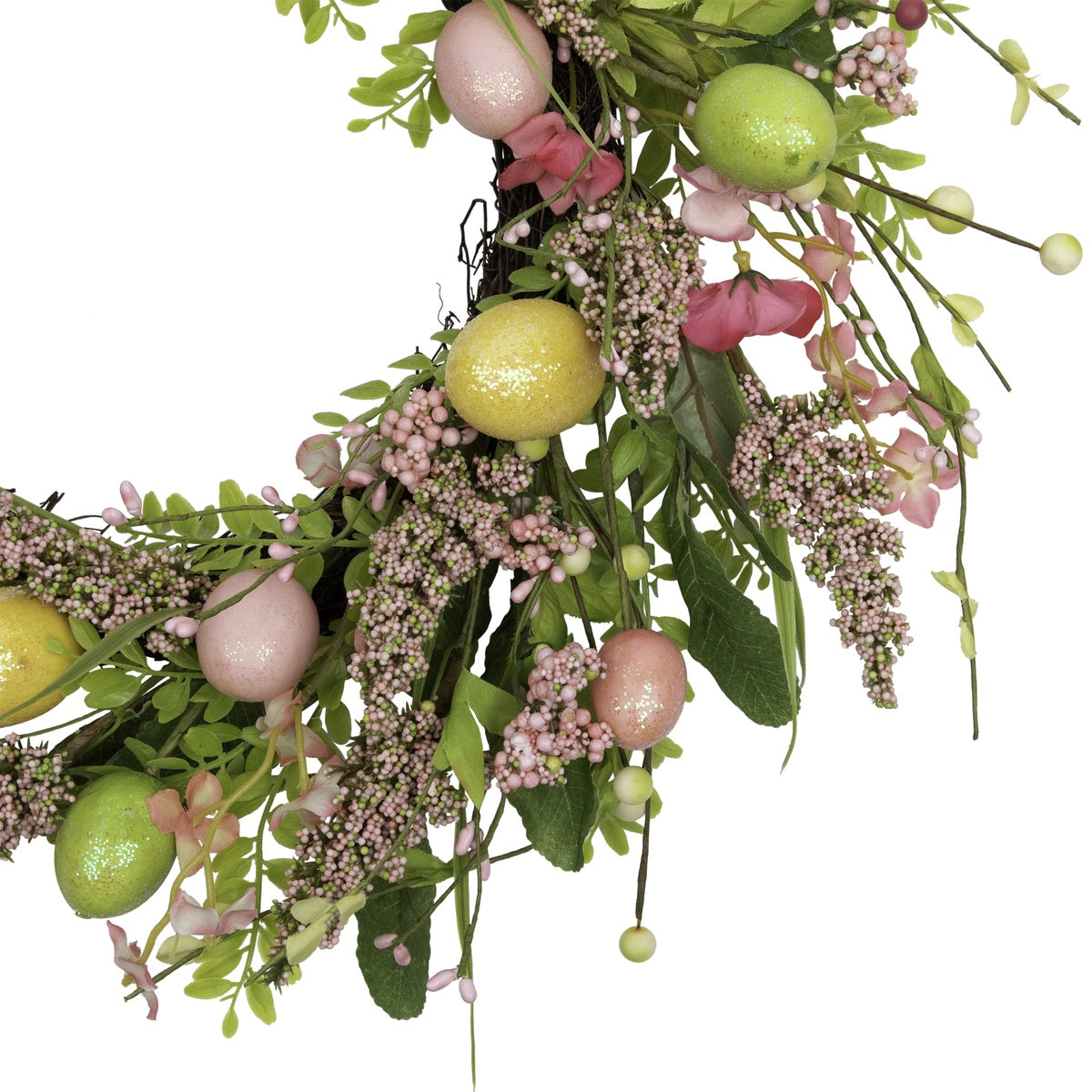  Northlight Easter Egg With Berry Floral Springtime Wreath  Pink and Green 20