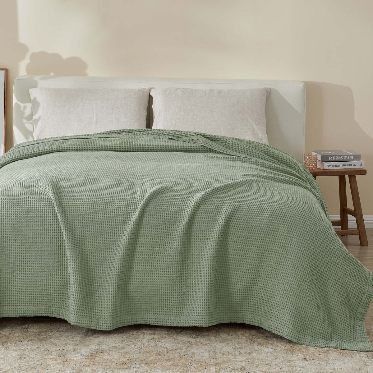  Patina Vie Maison Patina Vie Maison 100% Cotton All-Season Waffle Weave Knit Throw Blanket - Full / Queen - Bonton