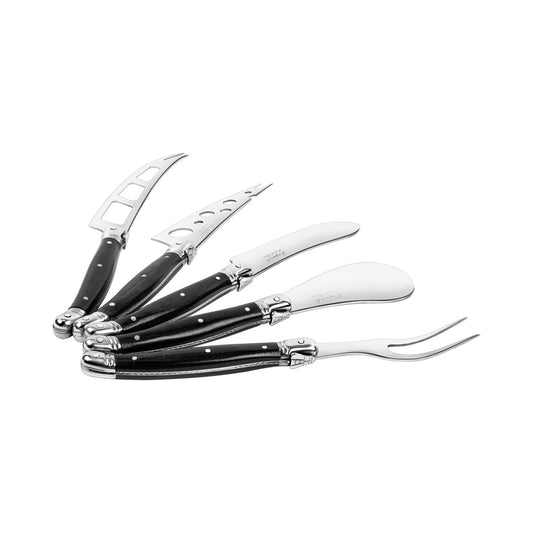 Laguiole 5-Piece Artisan Cheese Knife Set With Black Pakkawood Handles