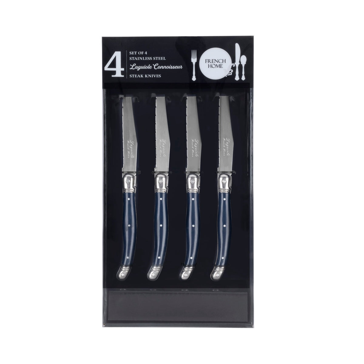  French Home Laguiole Connoisseur 4-Piece Steak Knife Set With Navy Handles - Default Title - Bonton