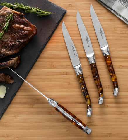 Goyon-Chazeau Set of 4 Laguiole Steak Knives With Tortoise Shell Handles