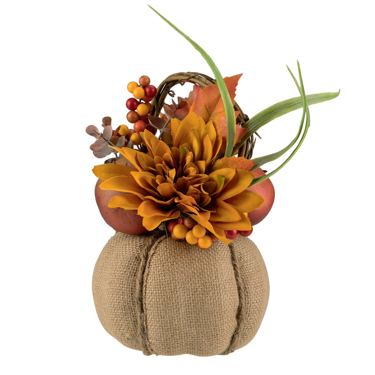  Northlight Mixed Autumn Harvest Flora in a Pumpkin Basket Decoration - 9