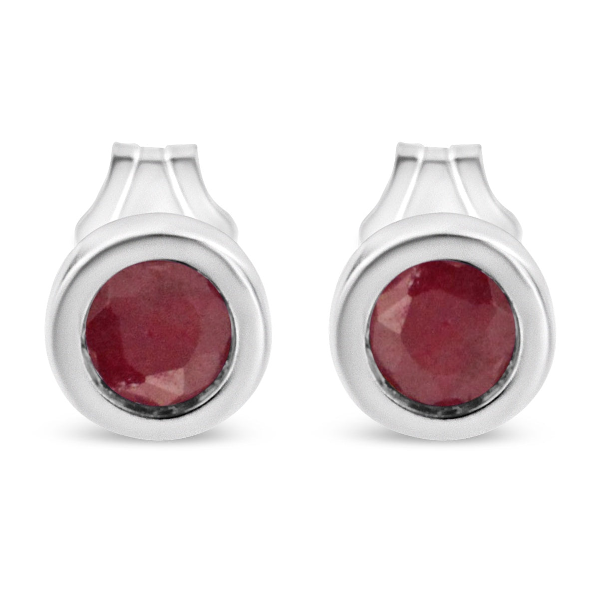  Haus of Brilliance .925 Sterling Silver Bezel Set 3.5Mm Created Red Garnet Gemstone Solitaire Stud Earrings - Red Garnet - Bonton