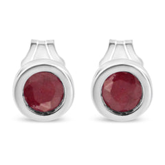 .925 Sterling Silver Bezel Set 3.5Mm Created Red Garnet Gemstone Solitaire Stud Earrings