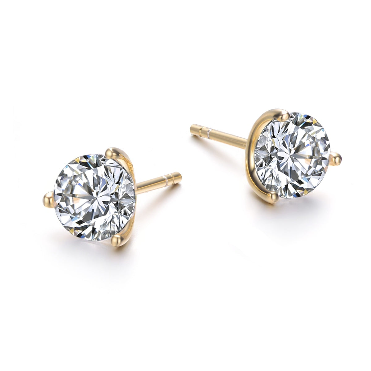  Genevive Stella Vallentino Sterling Silver 14k Gold Plated With 2.40ctw Lab-Created Moissanite 3-Prong Martini Solitaire Stud Earrings - Clear - Bonton