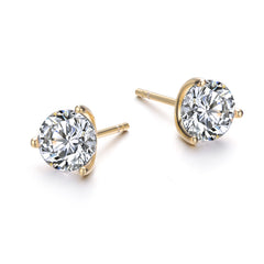 Stella Vallentino Sterling Silver 14k Gold Plated With 2.40ctw Lab-Created Moissanite 3-Prong Martini Solitaire Stud Earrings