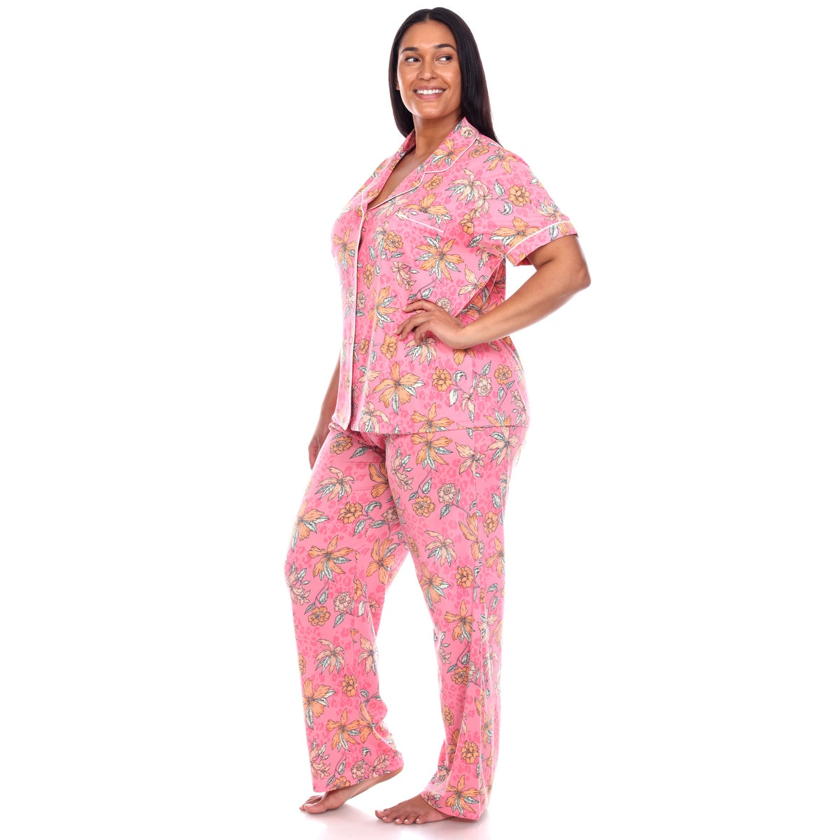  White Mark Plus Size Short Sleeve & Pants Tropical Pajama Set - 3X - Bonton