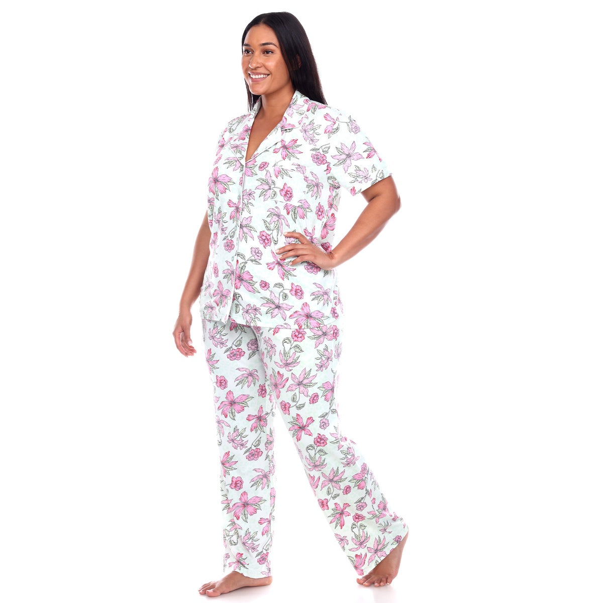  White Mark Plus Size Short Sleeve & Pants Tropical Pajama Set - 3X - Bonton