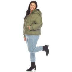 Plus Size Full Front Zip Hooded Bomber Puffer Coat