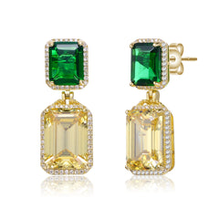 14K Gold Plated With Green & Yellow Cubic Zirconia Drop Earrings