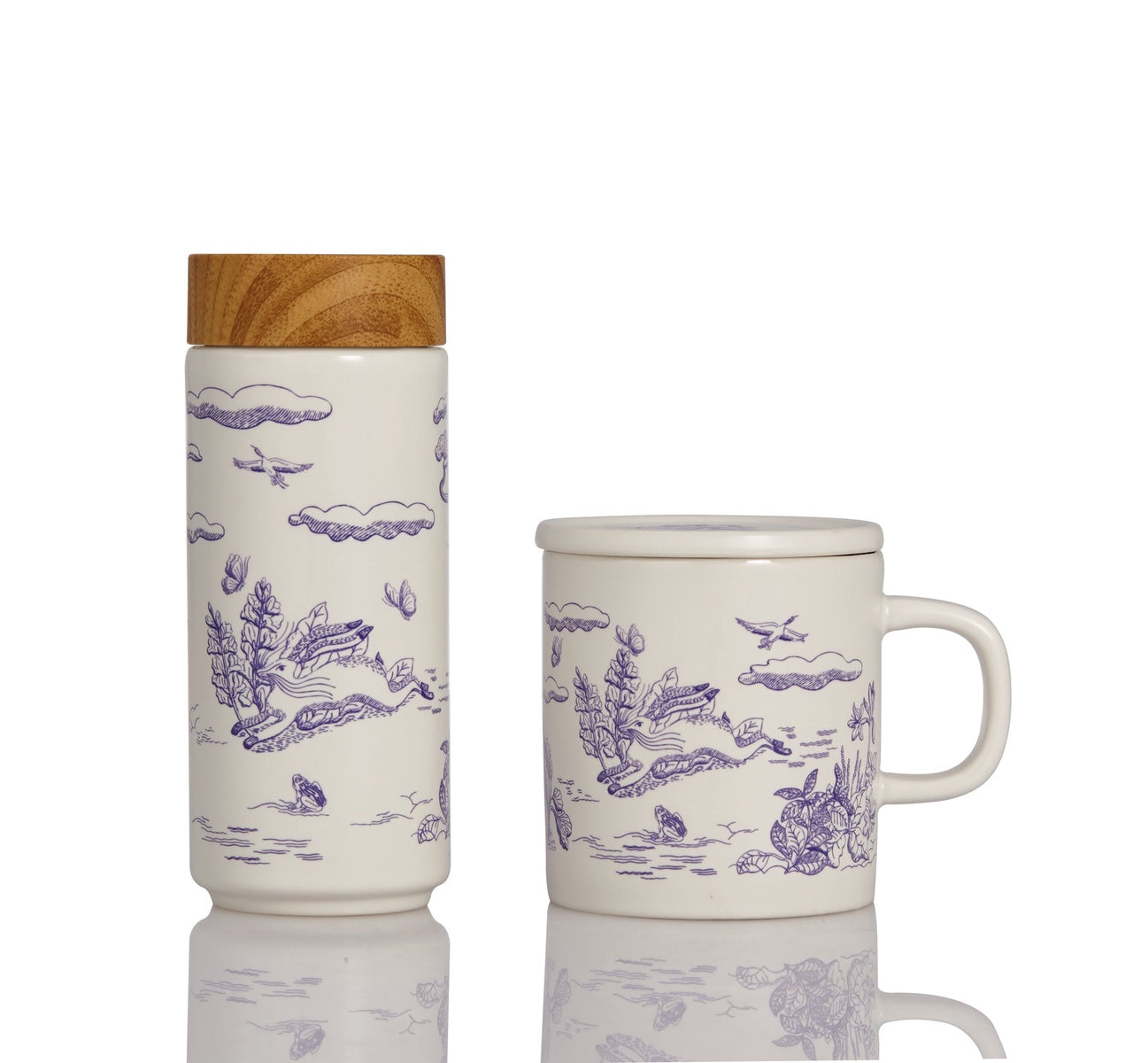  Acera Magic Garden Travel Mug & Mug Gift Set - White with Purple Decal - Bonton