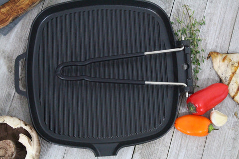 Square French Cast Iron Grill With Folding Handle (CI_32722), 9-Inch