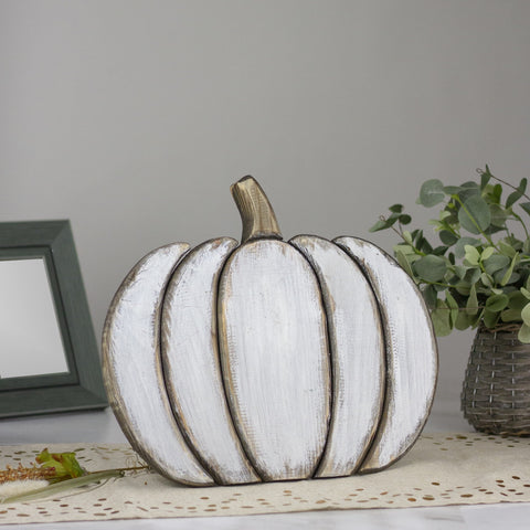 Wooden Pumpkin Fall Harvest Decoration - 13.75 - White