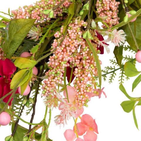 Rock Purslane Mixed Foliage and Berries Twig Wreath - 21" - Pink and Magenta