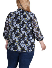 Plus Size 3/4 Sleeve Chiffon Blouse