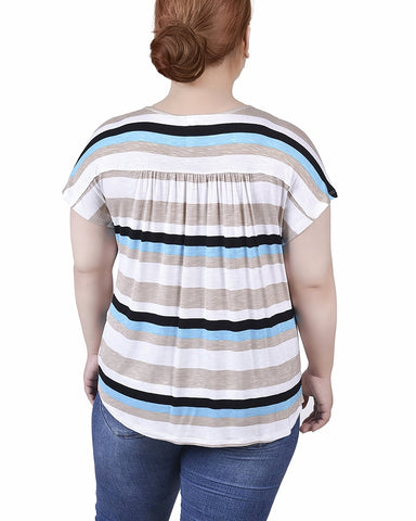 Plus Size Short Sleeve Striped v Neck Top