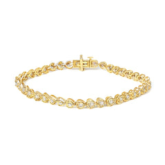 10K Yellow Gold Plated .925 Sterling Silver 1.0 Cttw Miracle Set Diamond Heart-Link 7" Tennis Bracelet (I-J Color, I2-I3 Clarity)