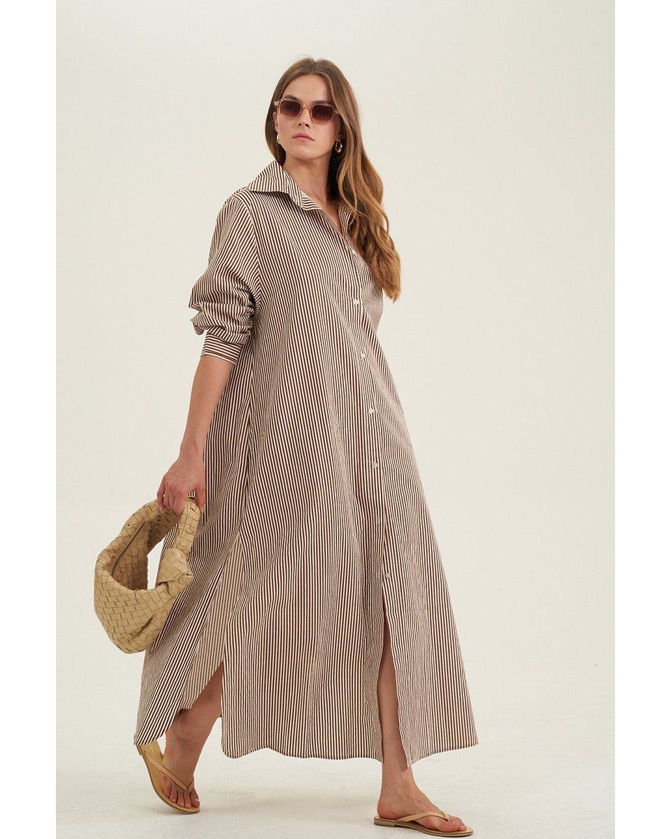  Gottex Beach Life Cotton Shirt Dress - Brown - Bonton