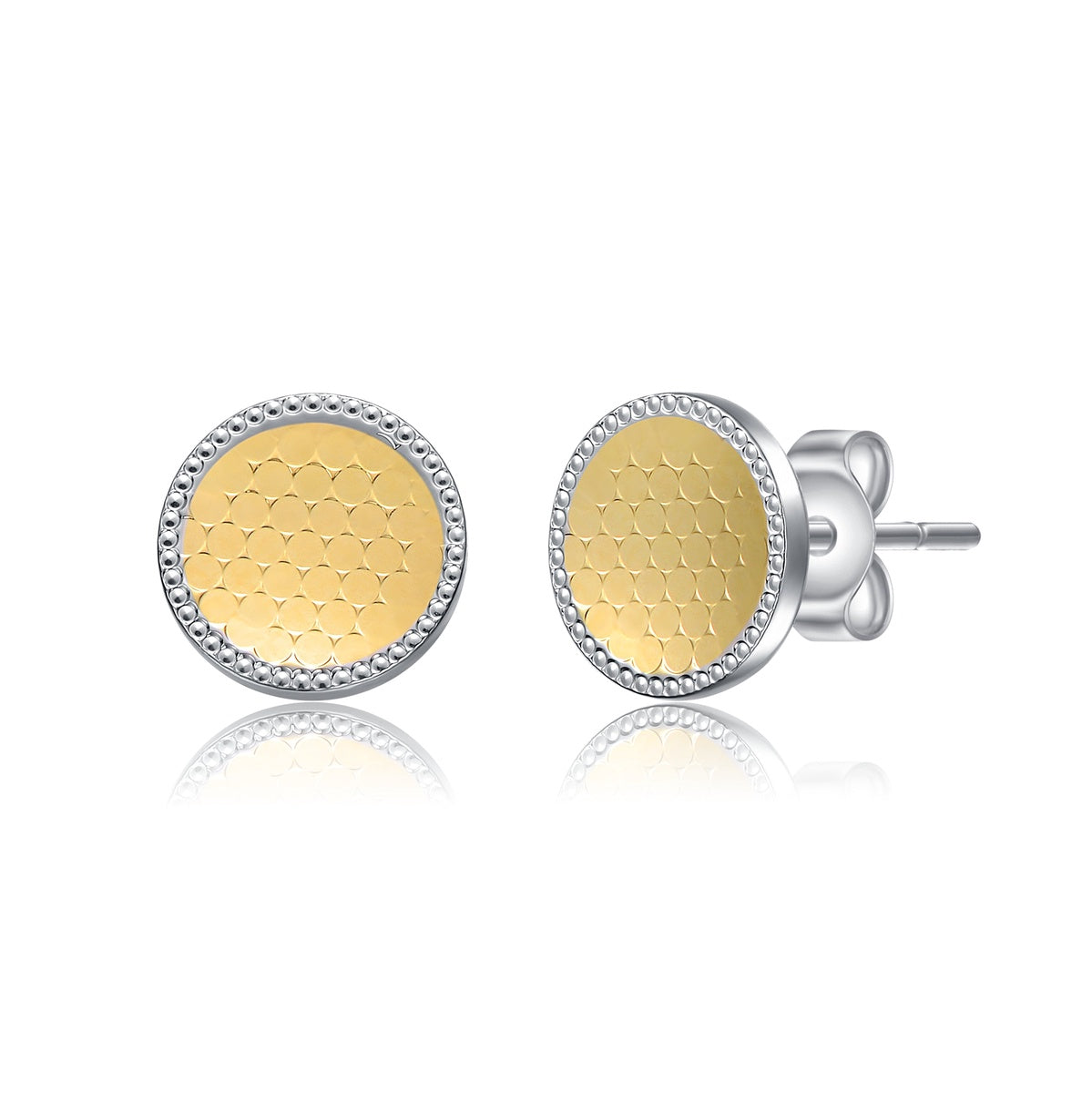  Rachel Glauber Two-Tone Round Milgrain Medallion Stud Earrings, White Gold Plated & 14K Gold Plated - Default Title - Bonton