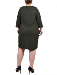 Plus Size Textured 3/4 Sleeve 2 Piece Dress Set