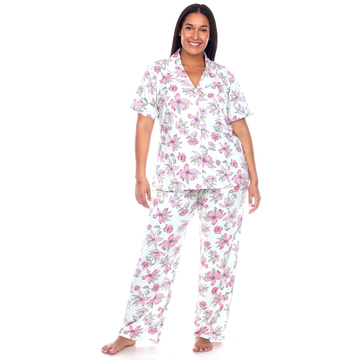  White Mark Plus Size Short Sleeve & Pants Tropical Pajama Set - 3X - Bonton