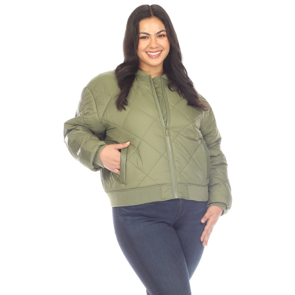  White Mark Plus Size Lightweight Diamond Quilted Puffer Bomber Jacket - 1X - Bonton