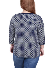 Plus Size 3/4 Sleeve Top With Combo Bands and Grommets