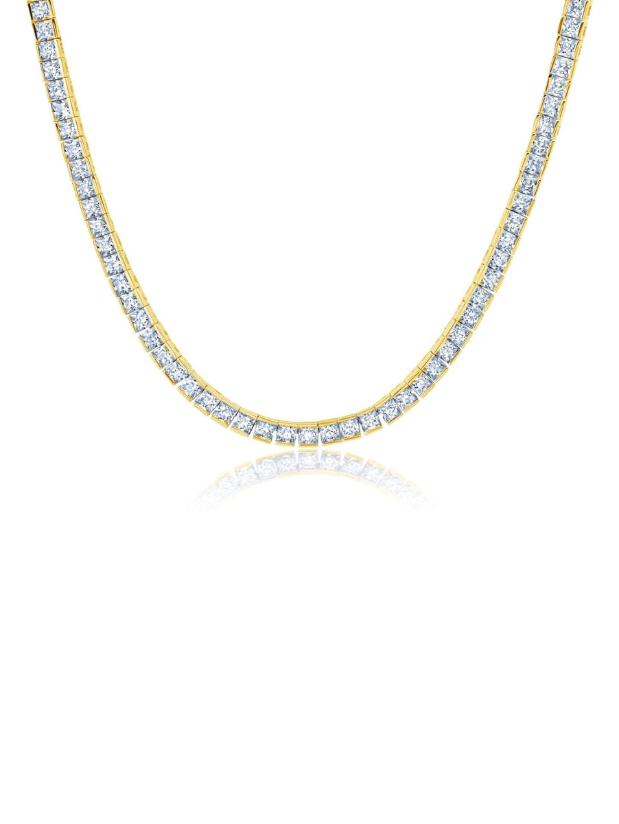  CRISLU Princess Cut 3mm  Tennis Necklace Finished in 18kt Yellow Gold - XX - Bonton