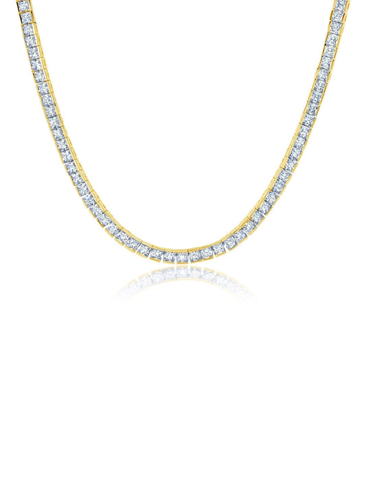 Princess Cut 3mm  Tennis Necklace Finished in 18kt Yellow Gold