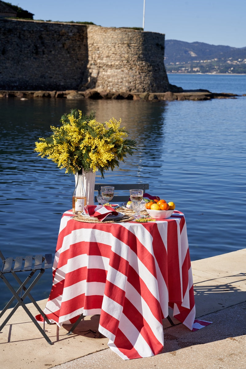  Caravan French Tablecloth St. Tropez Red Stripes - 59 x 59 - Square - Seats 2-4 - Bonton