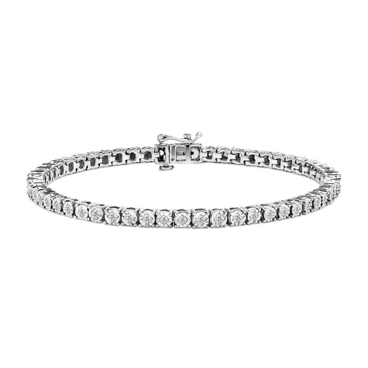 .925 Sterling Silver 1.0 Cttw Miracle-Set Diamond Round Faceted Bezel Tennis Bracelet (I-J Color, I3 Clarity) - 5"