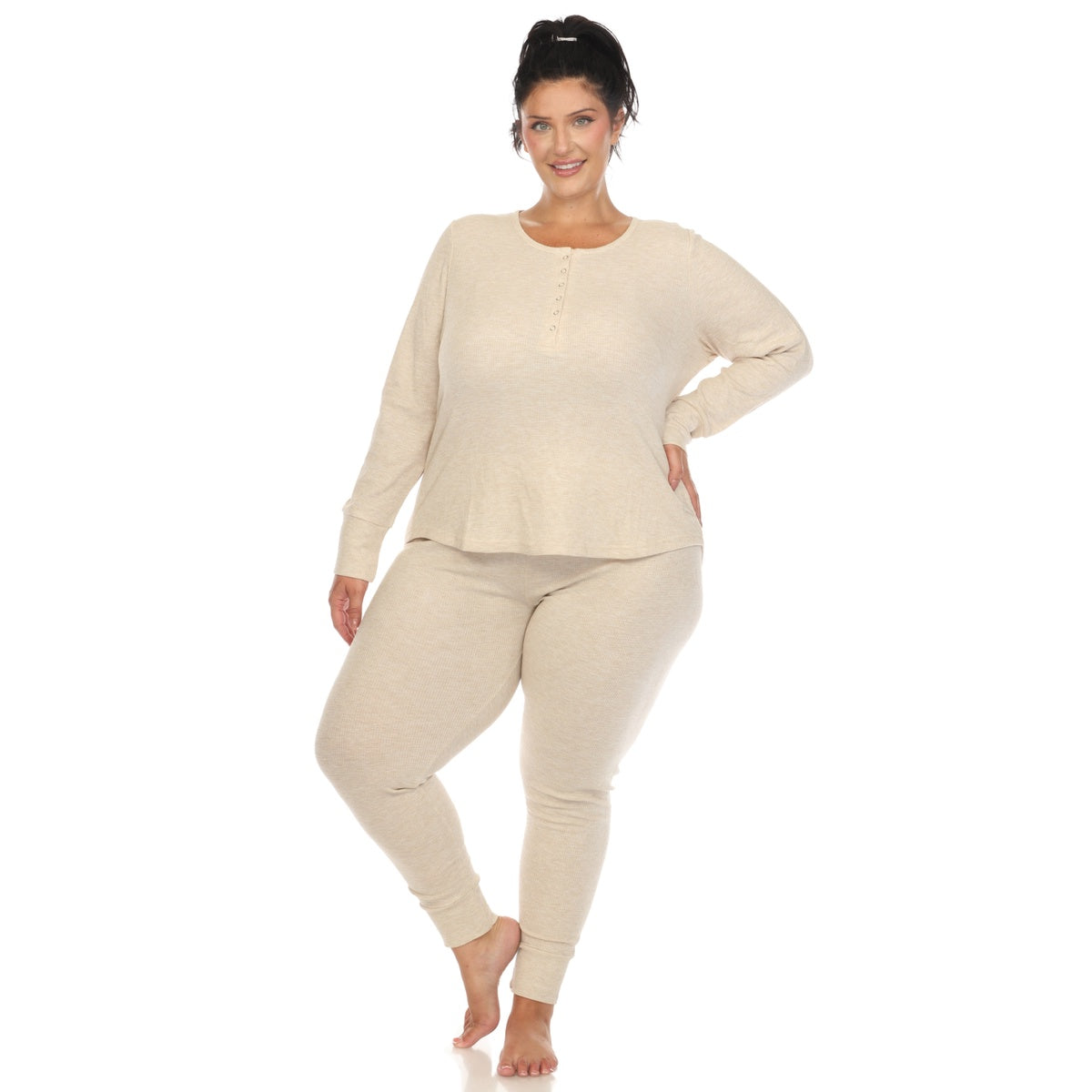  White Mark Plus Size Waffle Pajama Set - 1X - Bonton