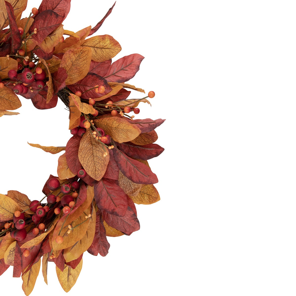  Northlight Berries With Leaves Artificial Fall Harvest Twig Wreath  24-Inch  Unlit - Default Title - Bonton