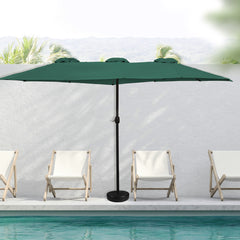 15' Outdoor Patio Market Umbrella With Hand Crank  Green