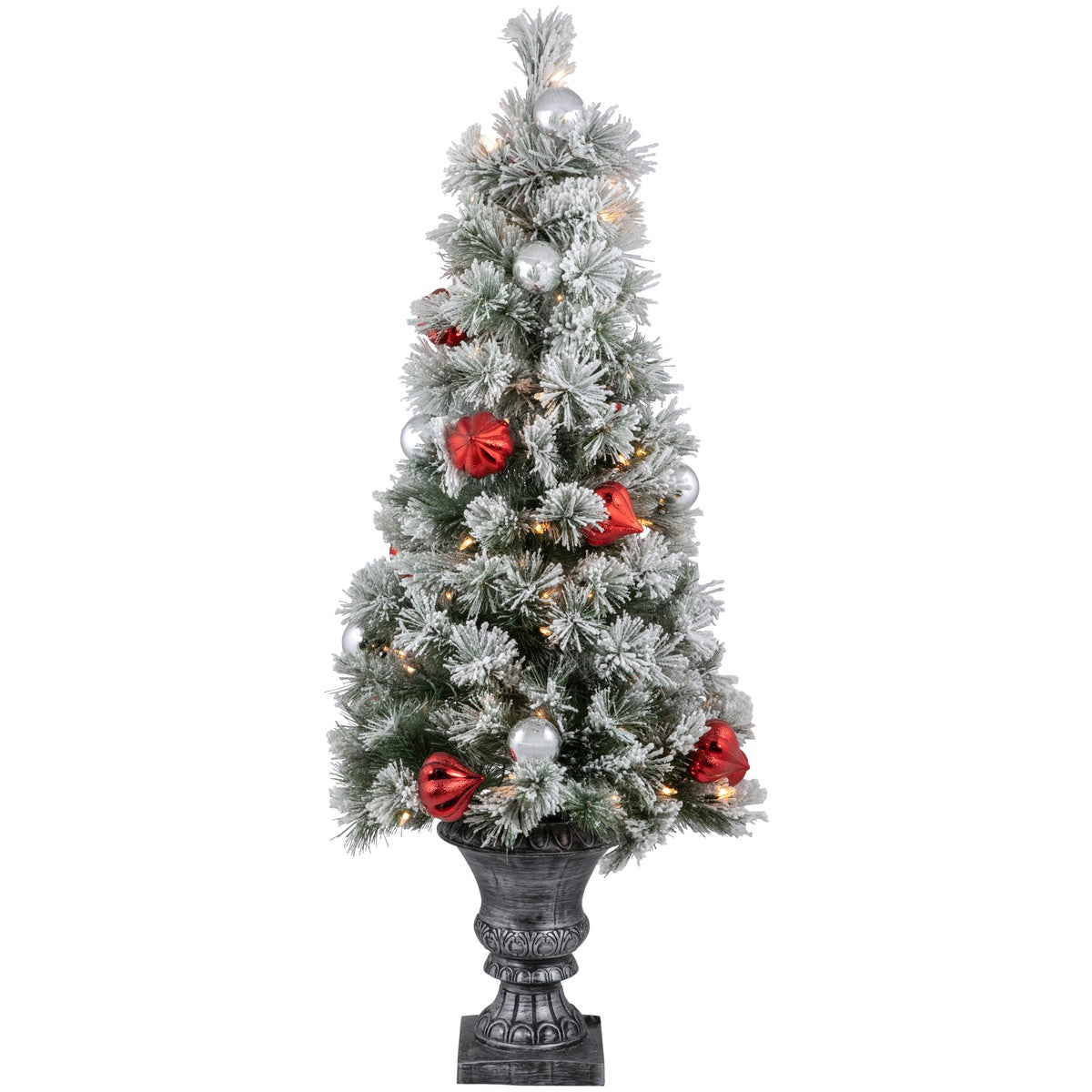  Northlight 4' Pre-Lit Potted Snowy Bristle Pine Flocked Artificial Christmas Tree  Clear Lights - Default Title - Bonton