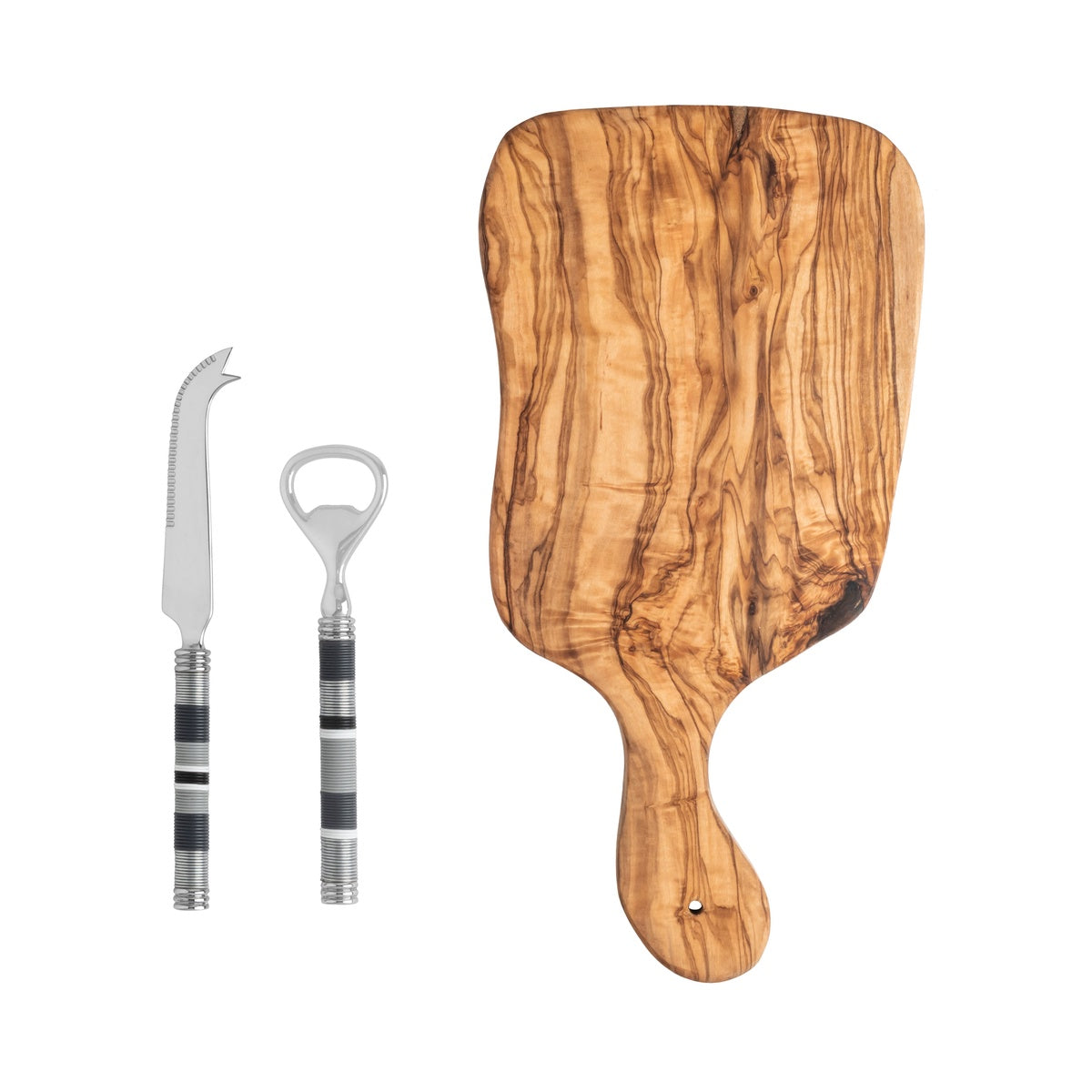  French Home Jubilee Cheese Knife, Bottle Opener and Olive Wood Board Set - Shades of Graphite - Default Title - Bonton