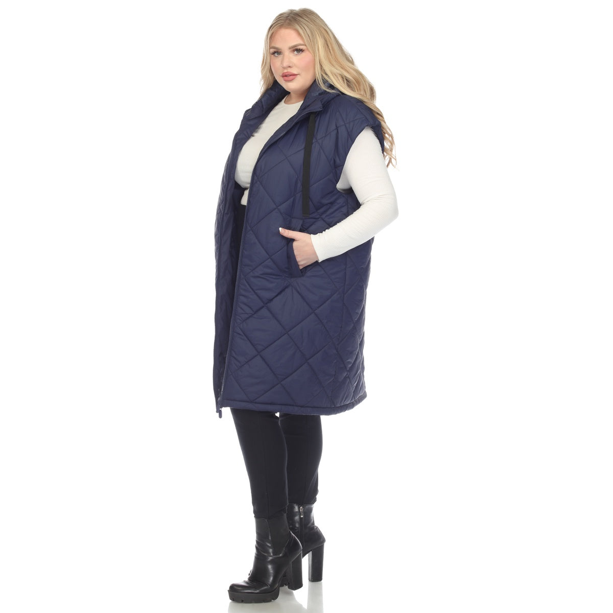  White Mark Plus Size Diamond Quilted Hooded Puffer Vest - 1X - Bonton